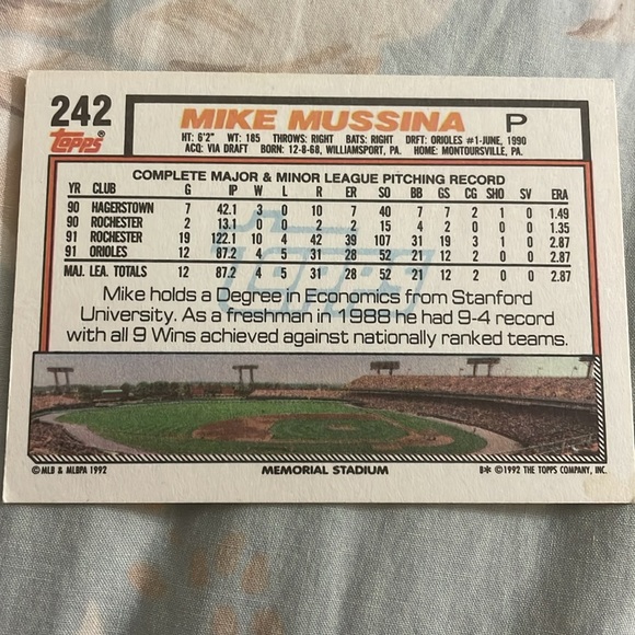 Mike Mussina orioles Topps 242 memorial stadium - Picture 7 of 8